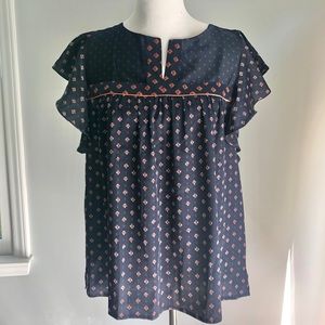Navy Patterned Short Sleeve Blouse